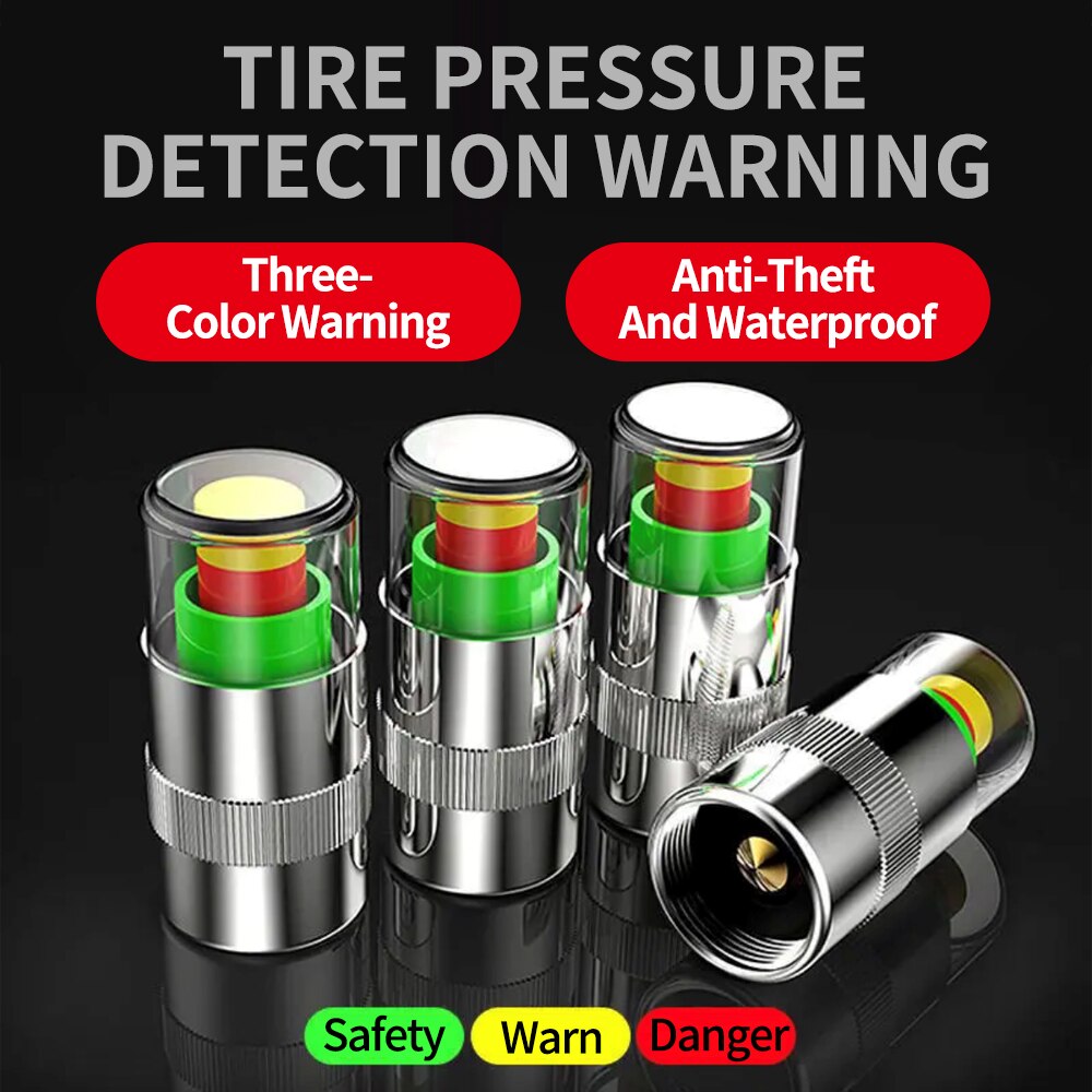 4Pack Auto Bandenspanning Monitor Gauge Indicator Alert 2.4Bar 36PSI Ventieldopjes Sensor Indicator Eye Alert Diagnostic Tools Kit