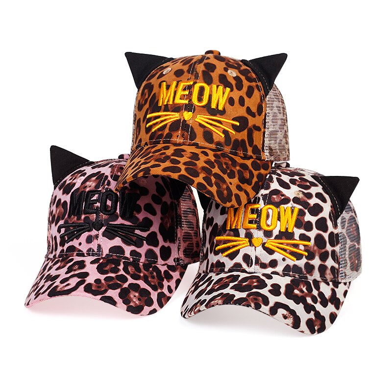 Meow broderet baseballkasket kat vild hat kat øre sød hat leopardprint tide hat afslappet skygge mesh hatte gorras