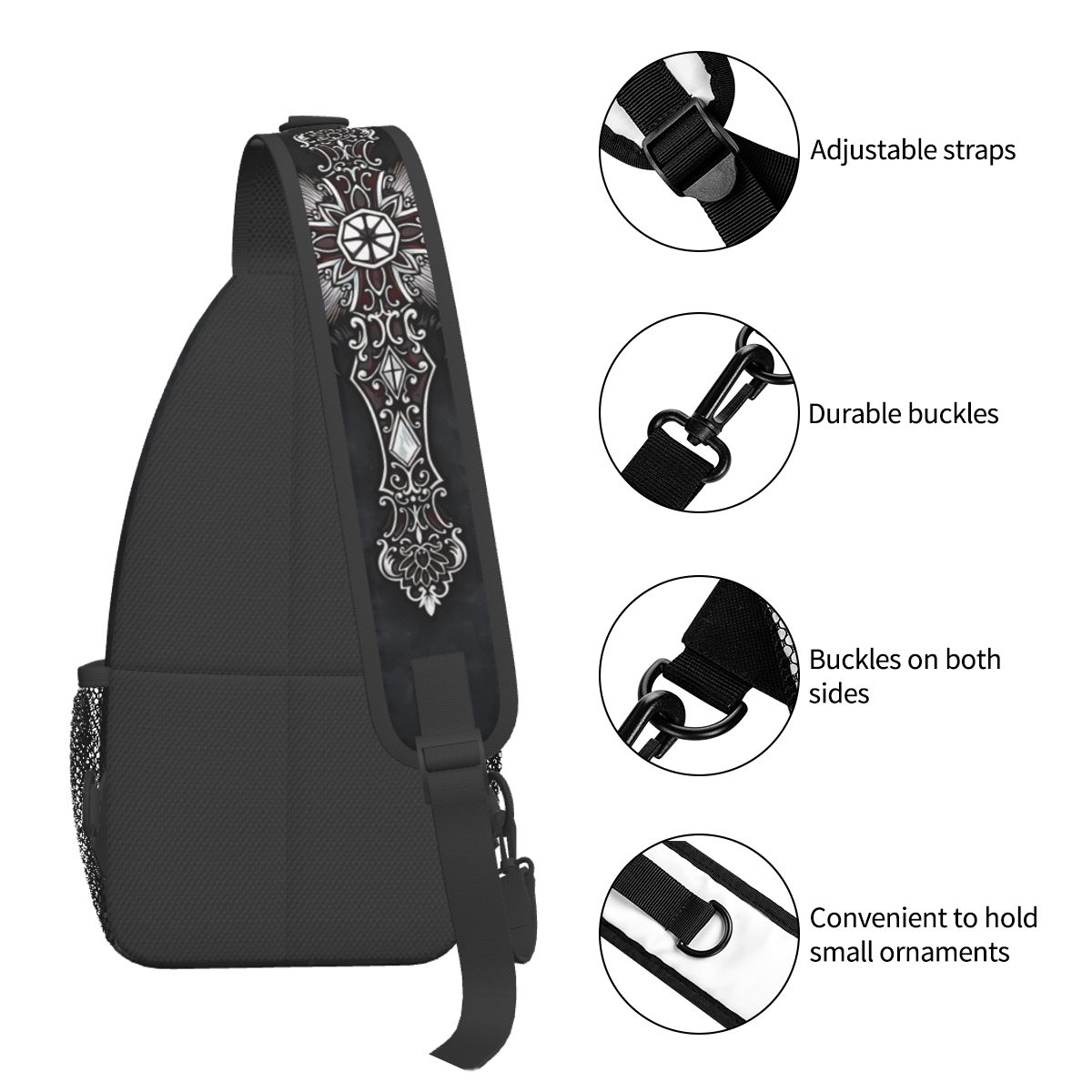 Kreuz Kreuzigung Umhängetasche Sport Kreuz mit schwarzen Flügeln Brusttasche unisex Frauen Mann Schulter Rucksäcke reisen