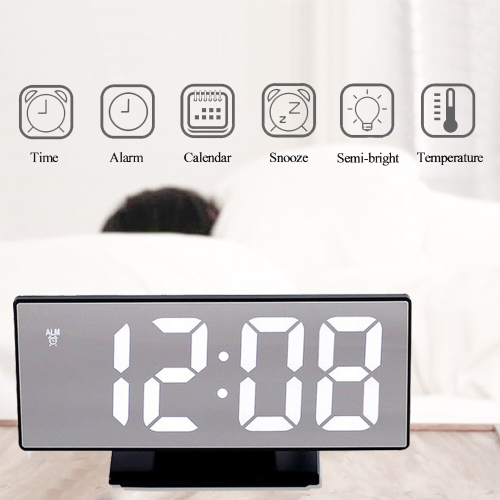 Digital Alarm Clock LED Mirror Electronic Clock Large LCD Display Clocks Noiseless Digital Table Clock With Temperature Calendar