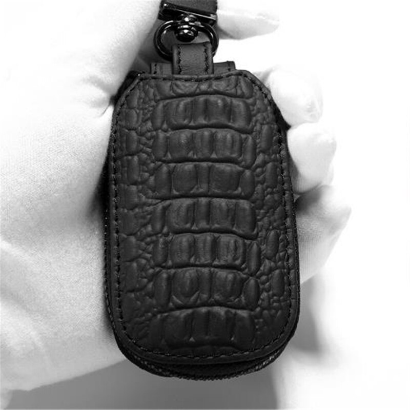 Heren sleutelhanger huishoudster leren autosleutel portemonnees sleutel organizer dames sleutelhanger hoezen rits sleutel etui tas unisex etui: Zwart