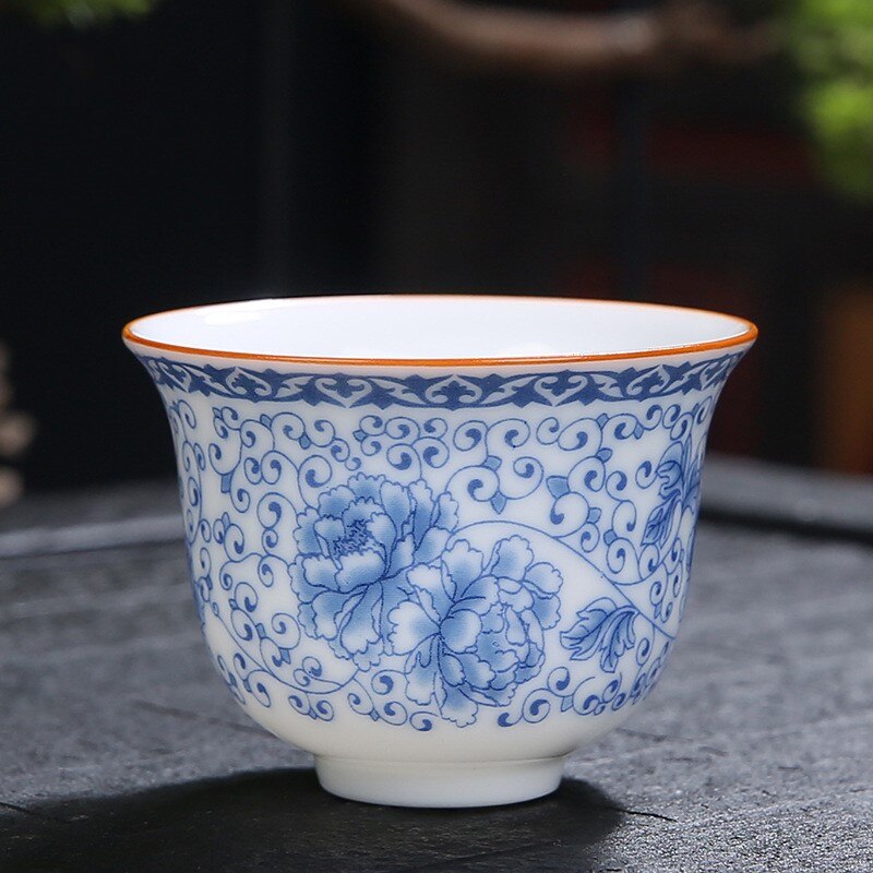 Taza de té de cerámica, juego de té de Kung Fu, taza de porcelana blanca, tazas de agua para el hogar y la Oficina: Flowers blooming