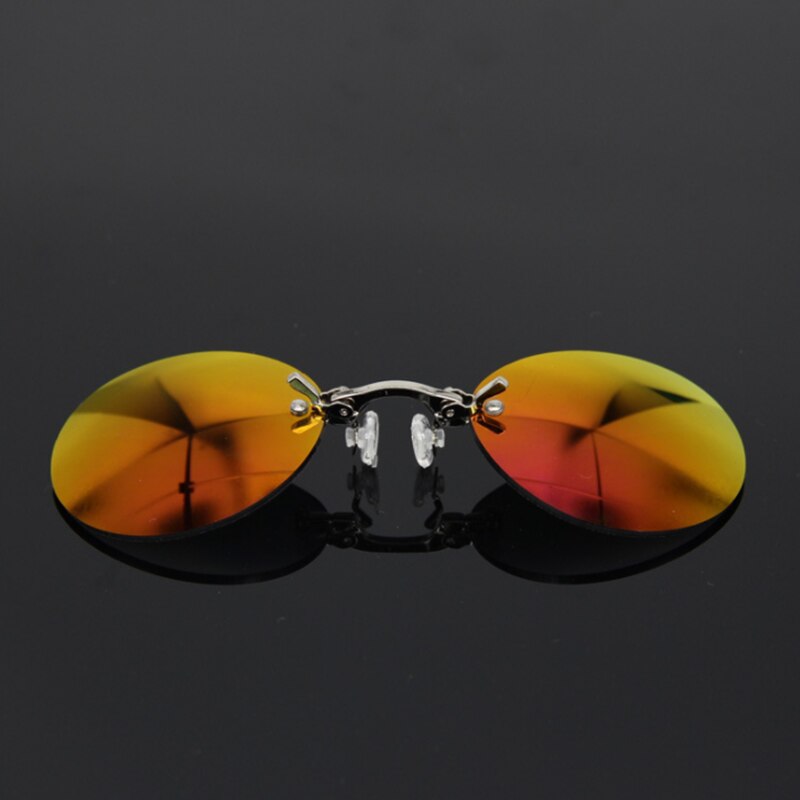 Clip On Nose Sunglasses Men Vintage Mini Round Sun Glasses Hacker Empire Rimless Sunglasses Men Driver Goggles: Red