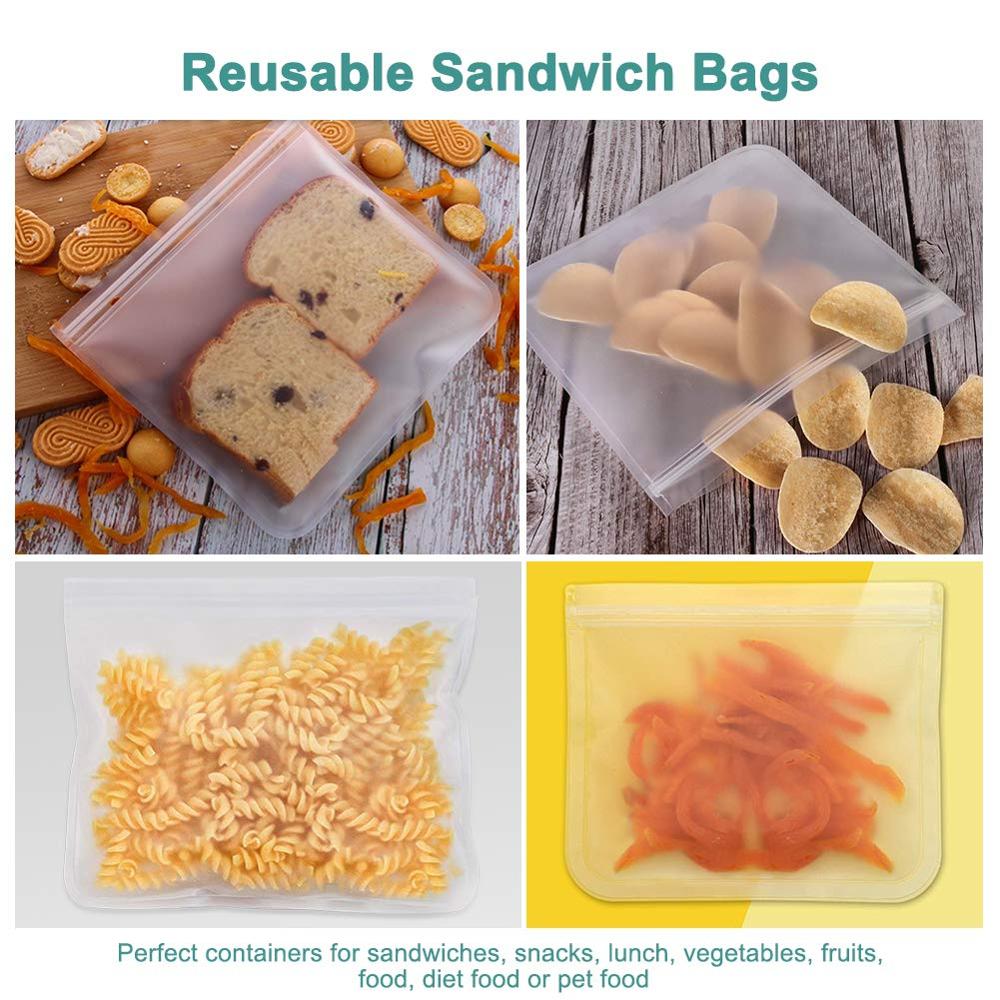 5 stk / lot eva fryseposer genanvendelige madopbevaringsposer lækagesikre lynlåsposer genlukkelig sandwichpose til frokost mad snack makeup