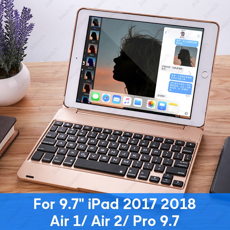 AIEACH 130° Smart Folio Keyboard Case For iPad Air 1 2 Mini 5 4 3 Cover With Sleep/Wake For iPad 5th 6th Pro 9.7 Case: 9.7 inch Gold