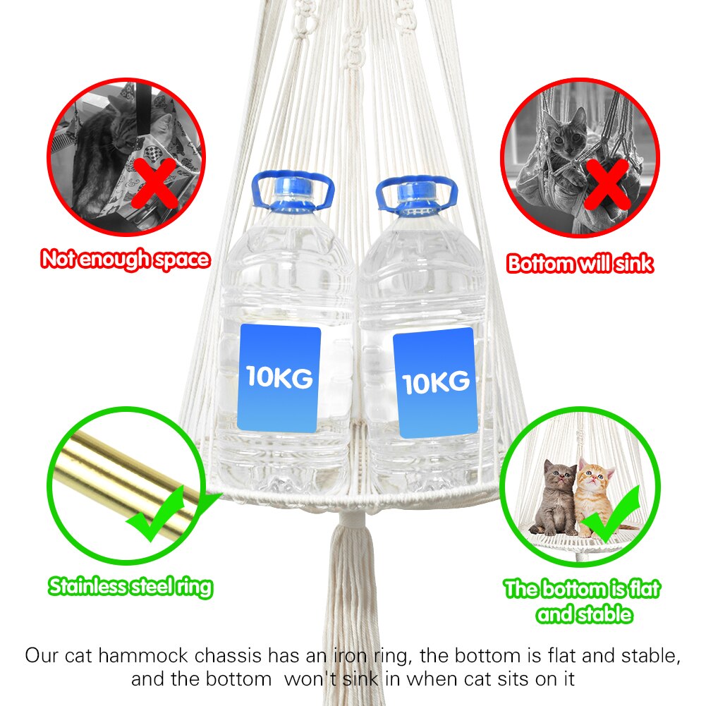Hamac pour chat, panier suspendu tissé à la main avec tapis en macramé, lit-balançoire, maison pour animaux de compagnie, bohème, maison pour animaux de compagnie