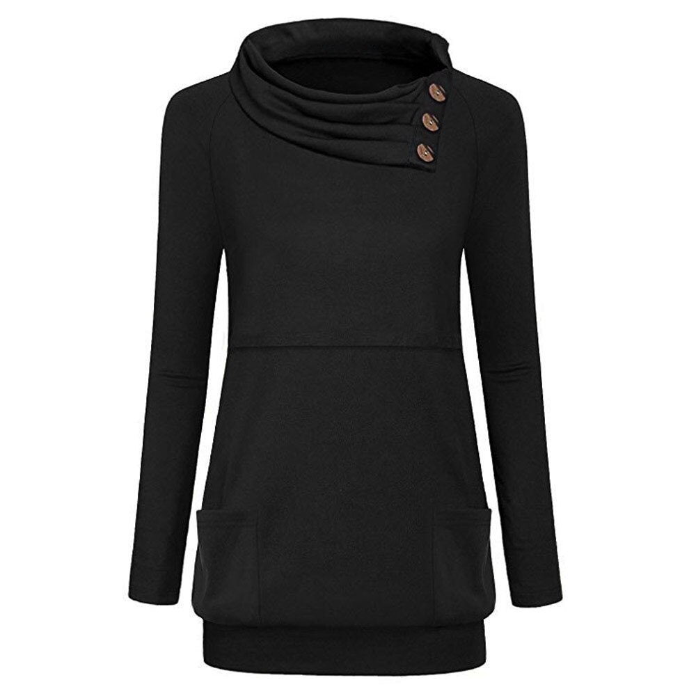 Chemisier de maternité à manches longues | Bouton femme, col bénitier, haut et Blouse d'allaitement: Black / S