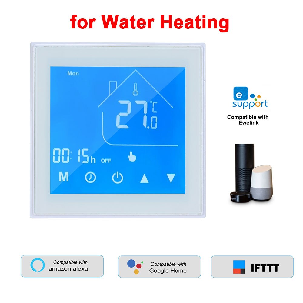 WiFi Smart Thermostat Temperature Controller LCD Display Week Programmable for Water Heating Ewelink Compatible with Alexa: White Water Heating