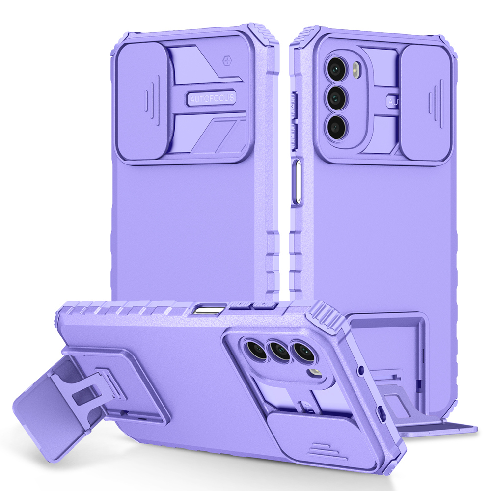 Shockproof Case for Motorola MOTO G52 G42 G22 G82 Push Pull Camera Protection Live Stand Phone Cover for MOTO G50 5G E32: Cotton Fabric / PURPLE