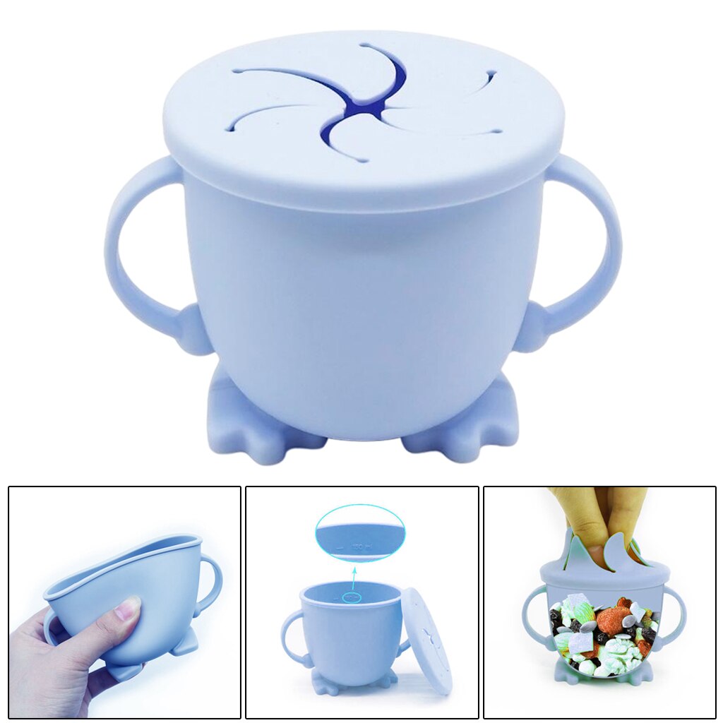 Siliconen Baby Kids Silicone Snack Cup Spill-Proof Snack Container Kom: Light Blue