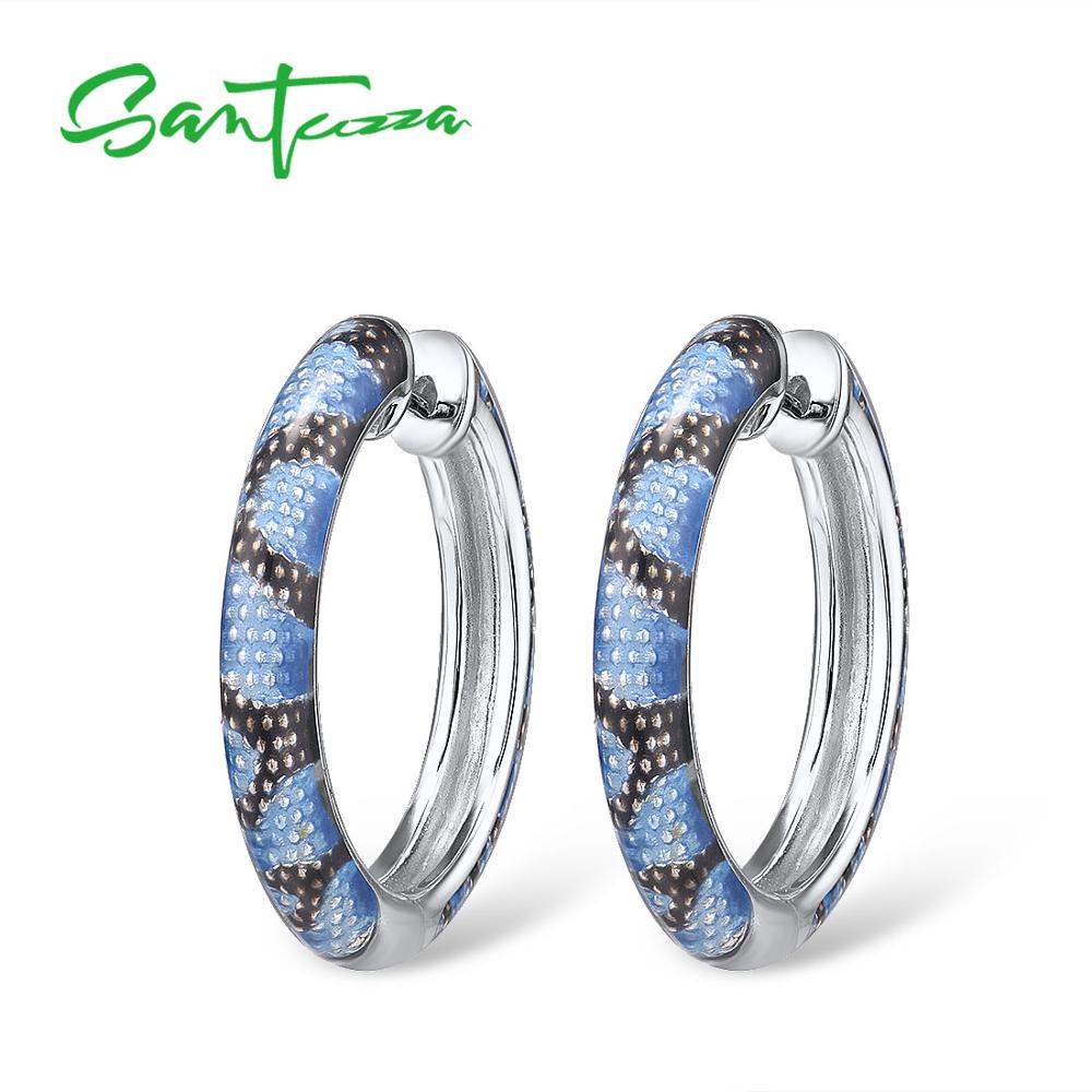 SANTUZZA 925 boucles d'oreilles en argent Sterling pour femmes délicat bleu gris émail serpent veines cerceau boucles d'oreilles Chic Fine bijoux Handamde