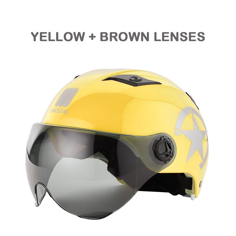 GOPLUS moto casques cyclisme vélo électrique casque Motocross demi casque lentille visières hommes femmes Scooter moto casque: yellow brown