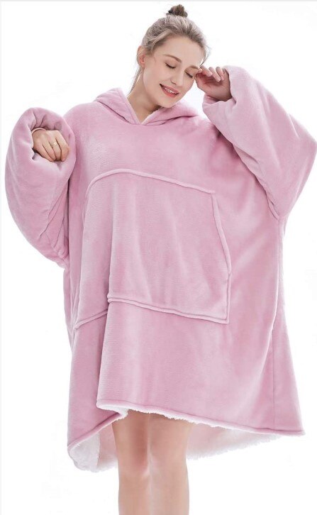 Blanket with Sleeves Women Oversized Hoodie Fleece Warm Hoodies Sweatshirts Giant Blanket Women Warm Hoody Robe: Pink