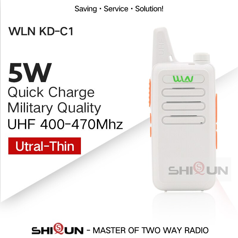 1 Pc Wln KD-C1 Mini Walkie Talkie Uhf Twee Manier Radio RT22 Talki Walki Wln Radio 5W Mini Draagbare 2 Way Radio Uhf 400-470Mh Usb: White