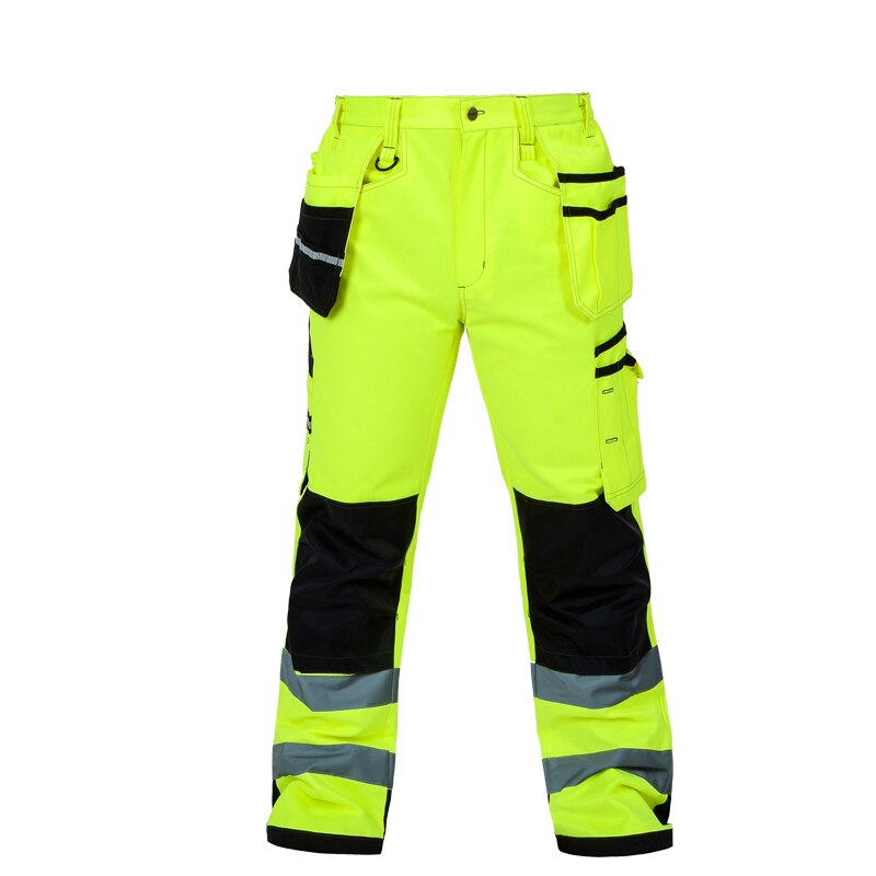 Reflekterende arbejdsbukser til mænd med høj synlighed fluorescerende gule arbejdsbukser med flere lommer med knæbeskyttere arbejdstøj cargobukser: Xxxl