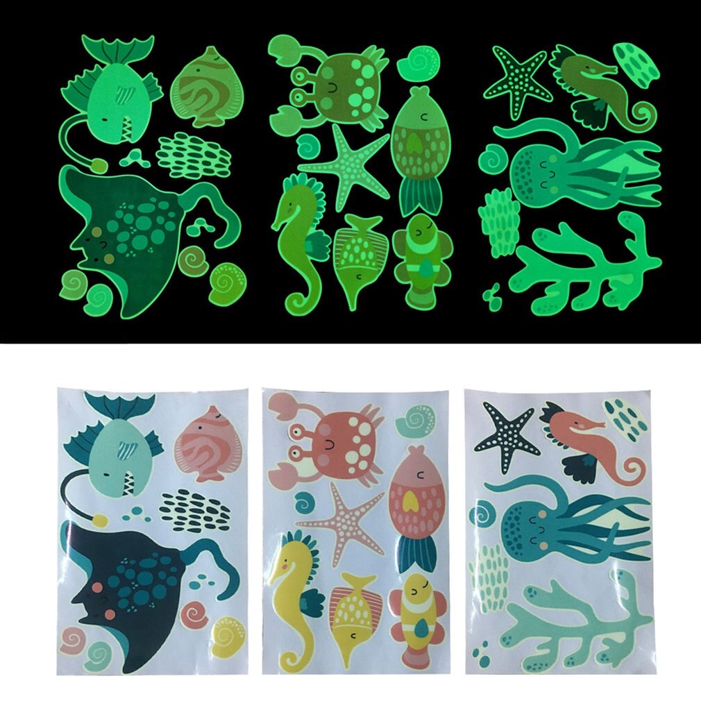 3pcs/set Underwater World Wall Stickers Luminous Wall Stickers Marine Life Wall Decals Living Room Kids Bedroom Stickers