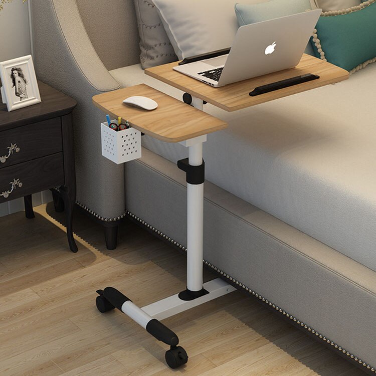 Portable Computer Table Adjustable Rotate Laptop Desk Bed Study Table Lifted Standing Desk with Pen Holder Large 69*40cm: Wood color