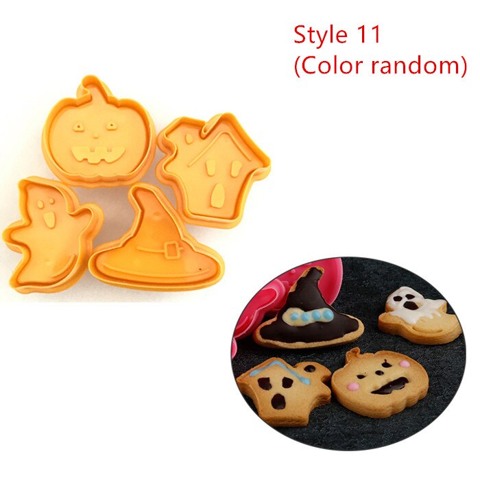 4 stk/set 3D Plunger Cookie Stempel Halloween Kerst Cookie Cutter Bakvorm Baby Plastic Reliëf Cookie Cutter Fondant Cutter: Style 11