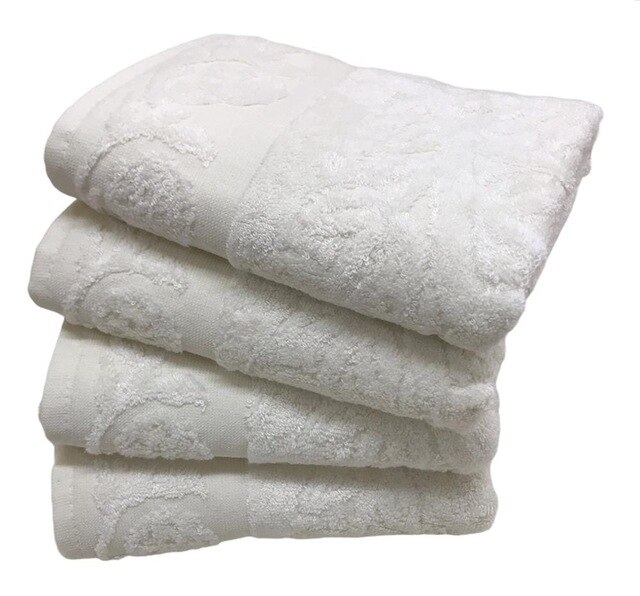 Turkse Katoen & Bamboo Blend Handdoek, 4 Stuks, 500 Gsm, Pano , jacquard Handdoek Set 50 Cm X 90 Cm, Ultra Absorberend,: Ivory