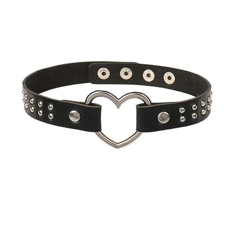 Gargantilla de cuero PU Punk para mujer, cadena de Rock Hip Hop, collar con remache de pentagrama de corazón, accesorios de joyería creativos para