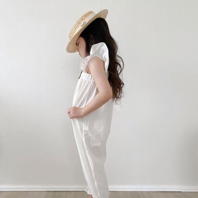 2021Spring Summer Girls Clothe Kids Clothes Linen Girls Overalls Girls White Jumpsuits girls jumpsuit