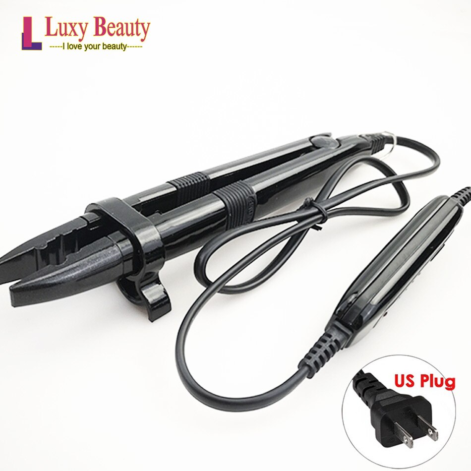 Keratin bonding salon tool fusions hair extension tools justerbar temperatur eu + uk + us plug keratin heat iron wand 1pc: Oss svarte
