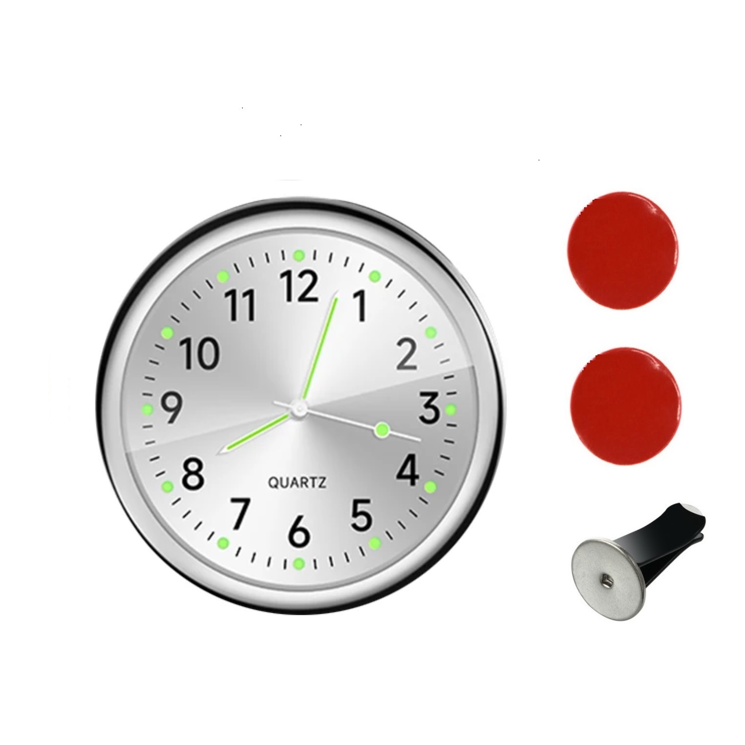 40mm Mini leuchtende Auto Uhr Digitaluhr Mechaniker Quarzuhren aufkleben Auto Ornament Zubehör: green