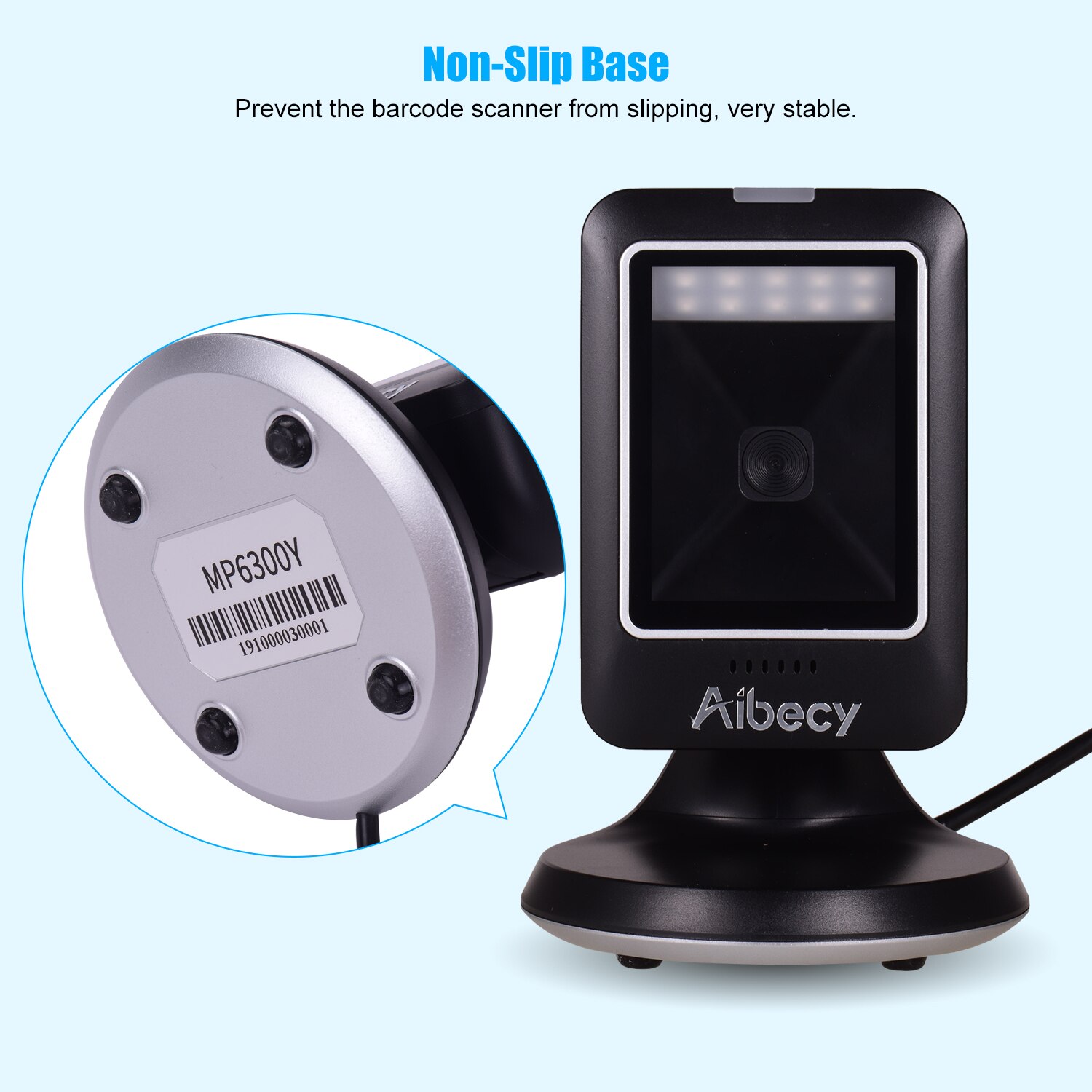 Aibecy 1D/2D/QR MP6300Y Omnidirektionale Barcode Scanner USB Verdrahtete Bar Code Leser CMOS Hand-Freies QR Code Scanner für Einzelhandel