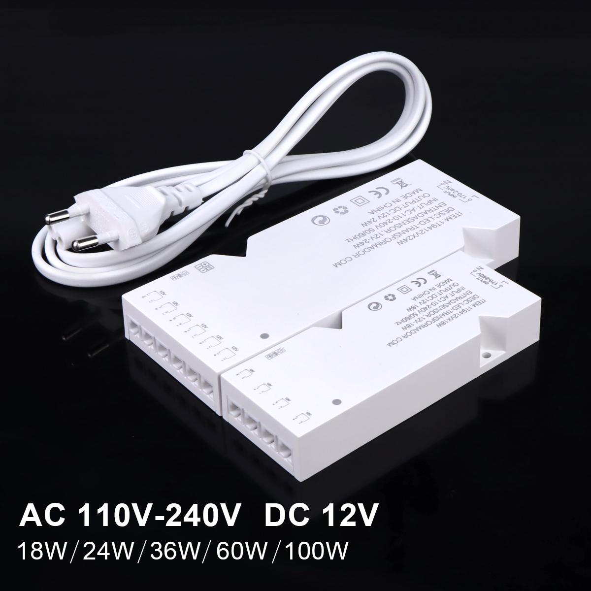AC110V 220V to DC 12V Lighting Transformer LED Cabinet Light Strip 4/6/10 Dupont Port 18W 24W 36W 60W 100W Power Supply Adapter