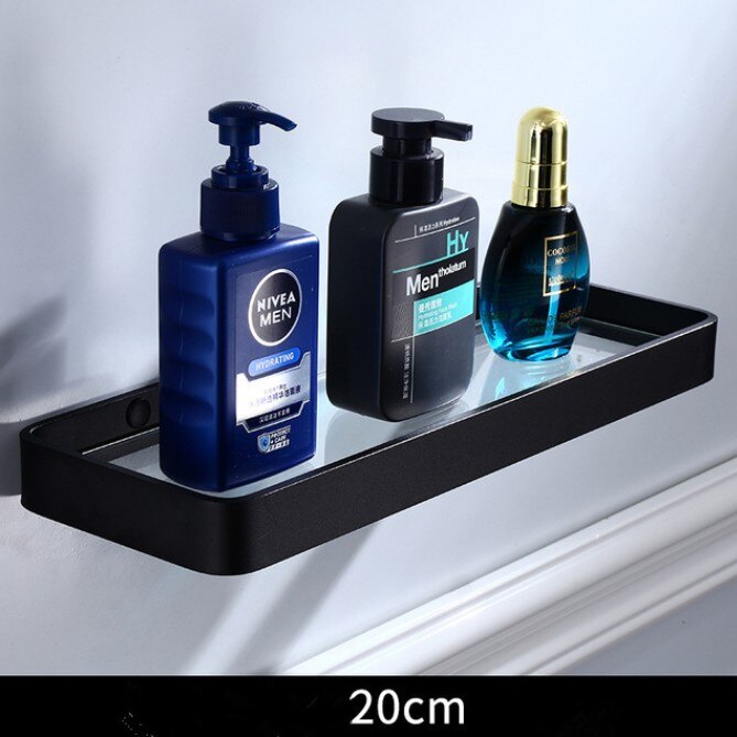 Glass Shelf,Square bathroom glass shelves,Black Bathroom Shelf Aluminum 20CM 25CM 30CM 35CM 40CM 45CM Shower room Rack: 20cm