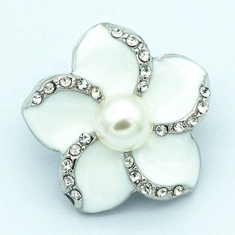 beauty Rhinestone Pearl Colorful Flowers 20MM snap buttons fit snap bracelet snap jewelry KZ1377: white