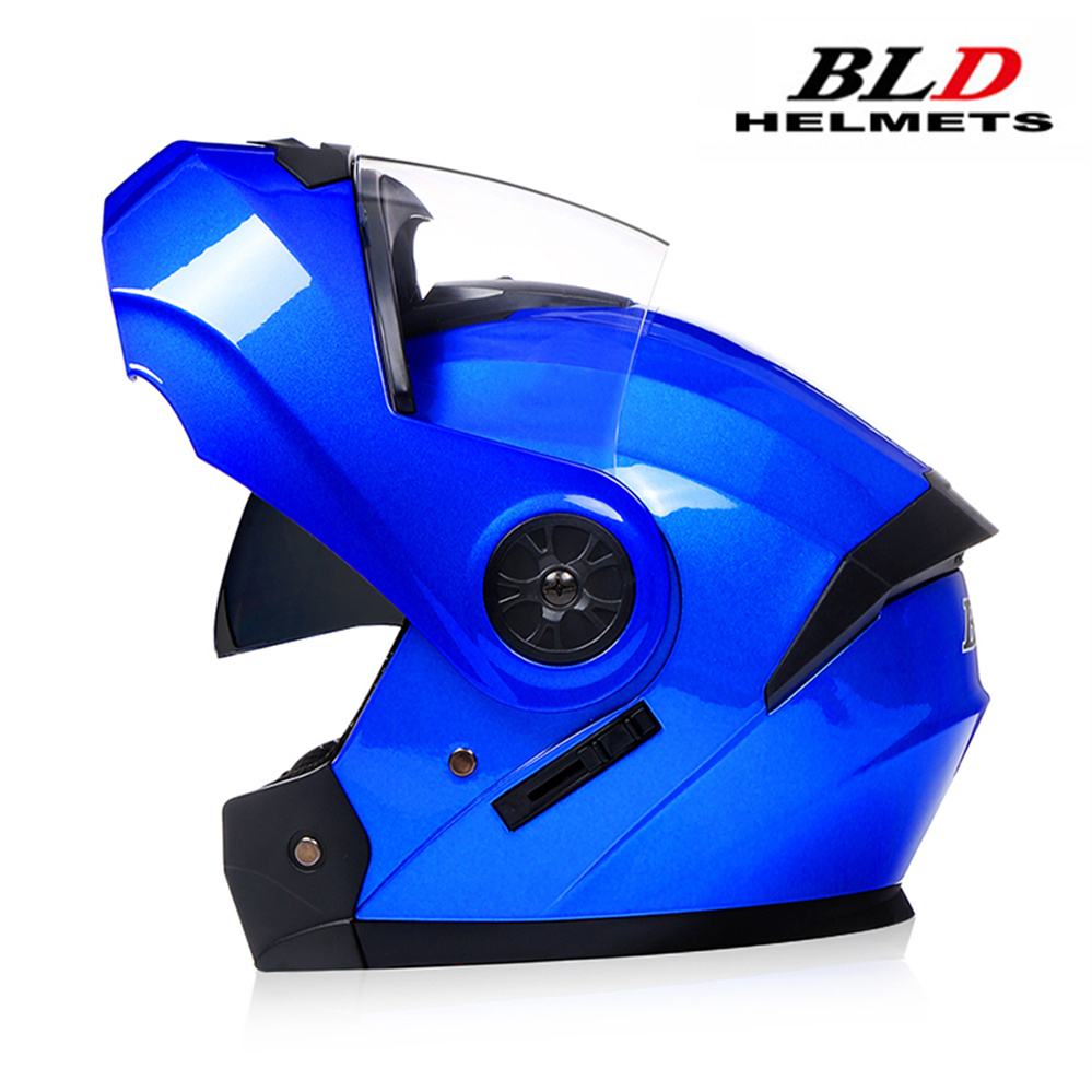 Lente dupla modular capacete da motocicleta mais recente flip face segurança capacete profissional quatro estações equitação ece dot aprovado casco: Azul / S