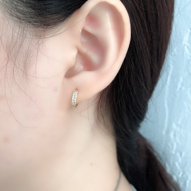 925 Sterling Silver Earring Zircon Wave Geometry Ear Ring Ear Bone Ear Buckle Mini Cute Trend Wild Boy Girl Ear Jewelry