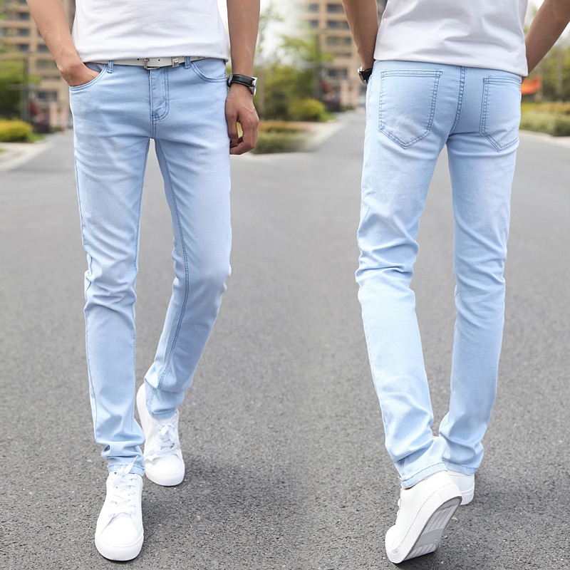 Mænd elastiske afslappede straight jeans mid cowboybukser skinny blå mænd mærke jeans stretch jeans mænd mandlige bukser 27-3