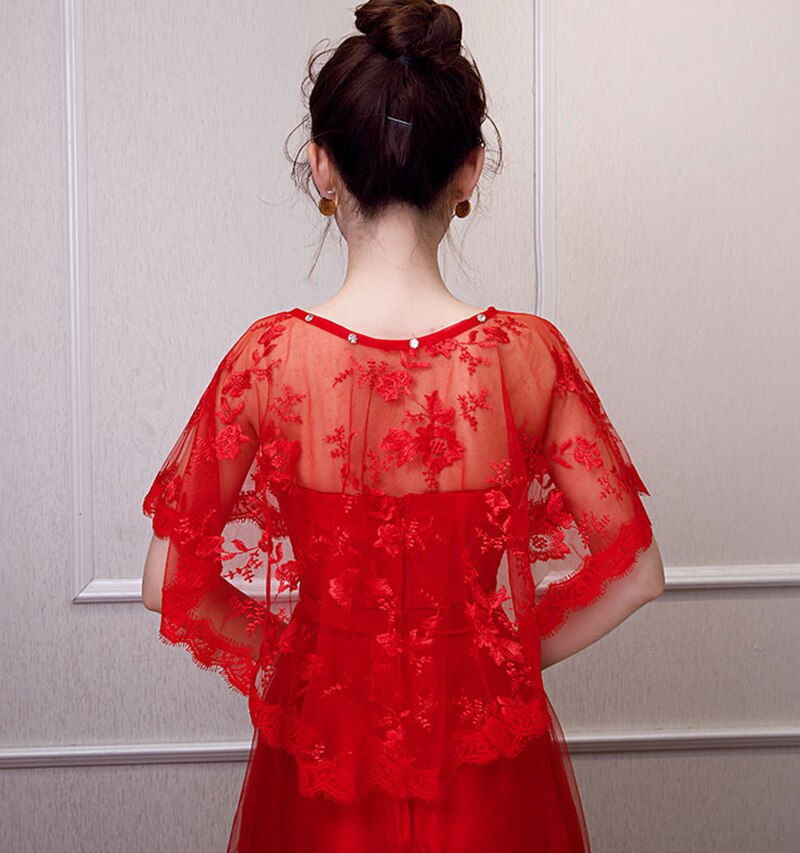 Women Wedding Floral Lace Wrap Shawl Prom Bolero Shrug High Low Bridal Cape