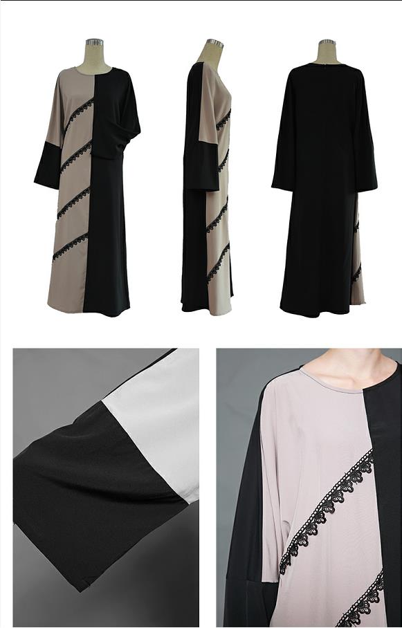 Simple Style UAE Black Lace Abaya Dubai Cardigan Hijab Muslim Kimono Dress Abayas Turkish Patchwork Full Length Islamic Clothing