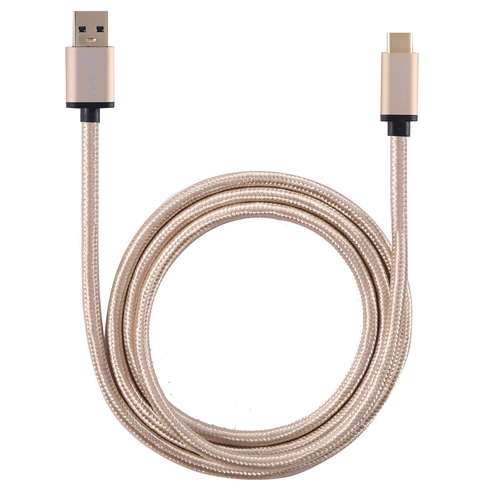 LESHP Metall Shell Nylon Geflochtene Leichte Dauerhafte Sichere Großen Strom USB 3,0 A auf USB Typ-C Lade Daten ladegerät 1M Kabel: Gold