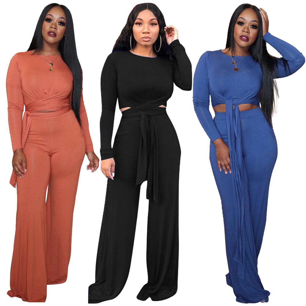 Women Soild Color Long Sleeve Two Pieces Sets Temperament Top And Pants Plus Size Workout Business Party Fitness