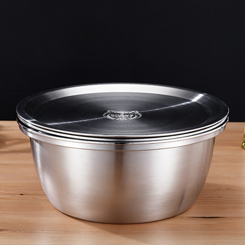 4PCS Set 304 Stainless Steel Bowl with Lid Kitchen Cooking Salad Mixing Bowls Set Washing Drain Basket Soup Basin Strainer