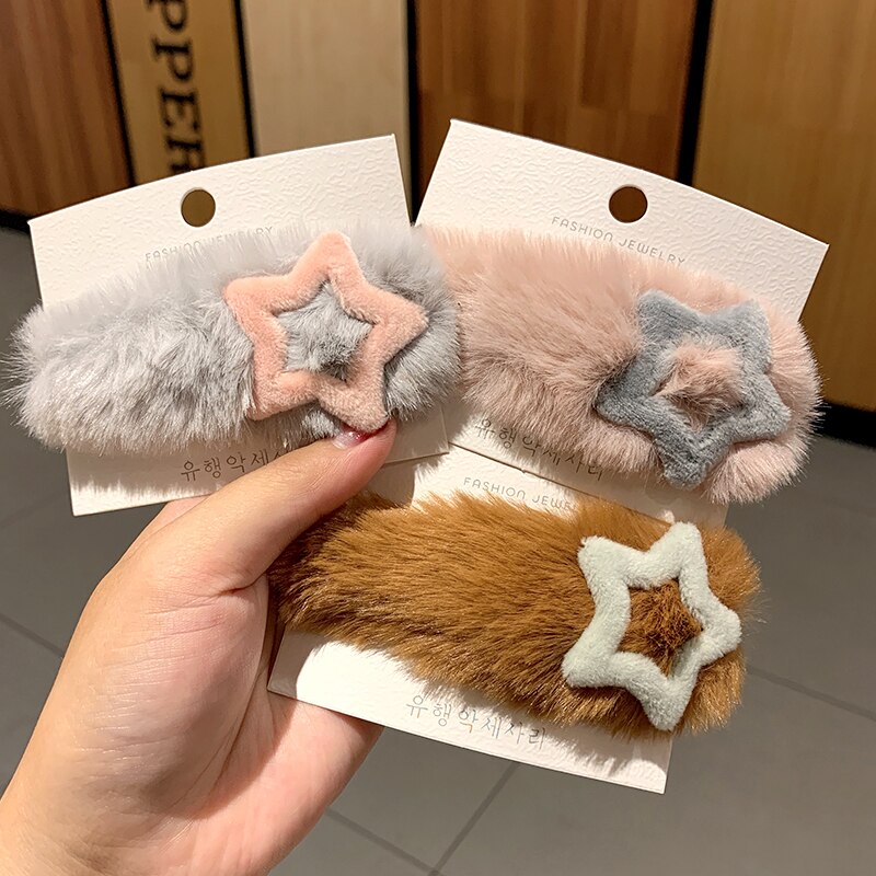 Vrouwen Meisjes Leuke Winter Zacht Pluche Ster Haarspelden Zoete Haar Ornament Hoofdband Haarspeldjes Hair Clips Haaraccessoires
