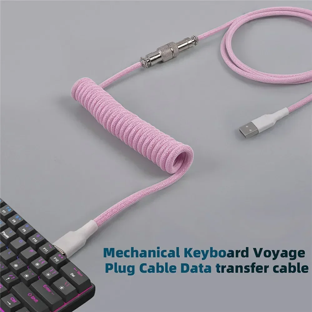 Cabo enrolado de teclado mecânico, porta USB tipo C, cabo de enrolamento de aviador para jogos e computadores desktop
