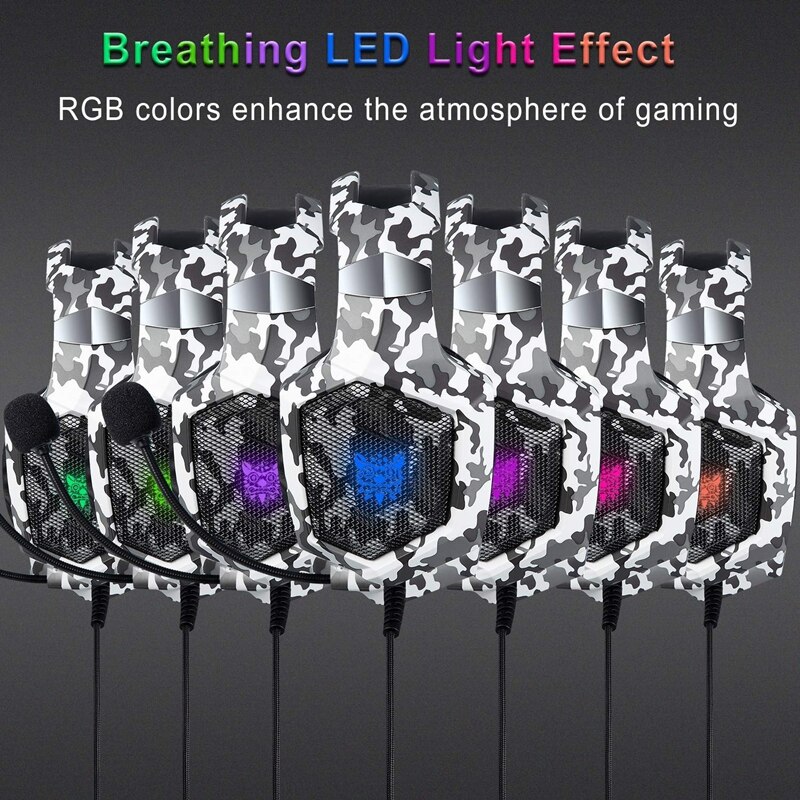 ONIKUMA K8 Gaming Headphones Camouflage Casque Wired PC Gamer Stereo Game Headset With Mic LED Light For PS4 PC XBox One Laptop