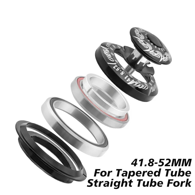 Serie sterzo per bicicletta 30 34 42 44 41.8-52 42-47 44-56 44-50.6mm Serie sterzo MTB 1 1/8 1 1/2 Tubo conico Auricolare a tubo dritto integrato: marrone