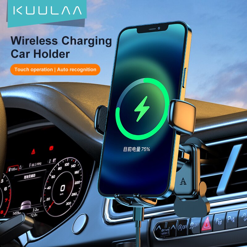 Kuulaa Cargador Inalámbrico Coche 15W - Soporte Teléfono Carga Rápida Sensor Infrarrojo para Ventilación