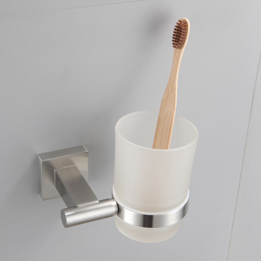 Porte-gobelet mural fixe pour brosse à dents et gobelet en verre, accessoire de salle de bain