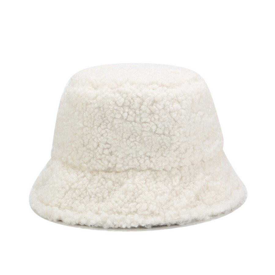 Mærke faux pels vinter panama hatte kvinder udendørs solcreme spand hat kvindelige brev broderi bassin cap sol hætter: Hvid