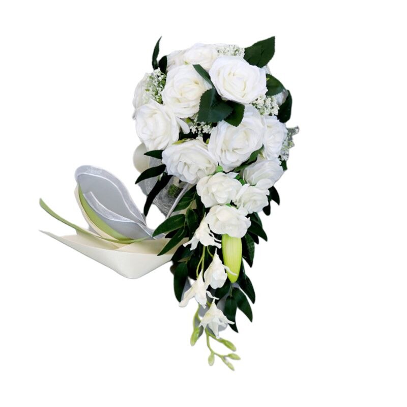 Romantische Hochzeit Braut Wasserfall Blumenstrauß Künstliche Rose Blumen mit Band