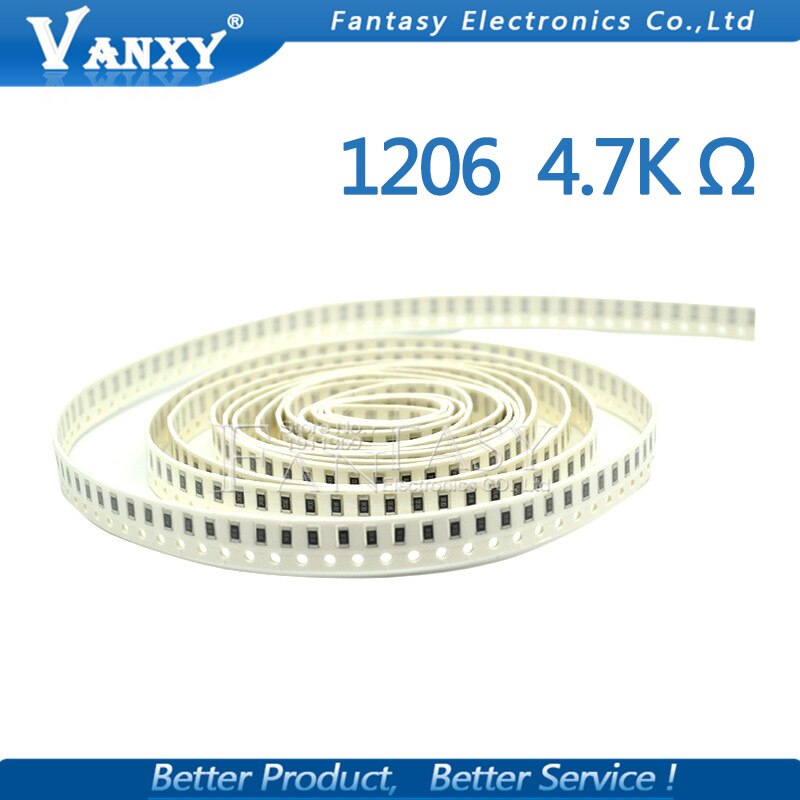100PCS 1206 SMD Resistor 1% 4.7K ohm chip resistor 0.25W 1/4W 4K7 472