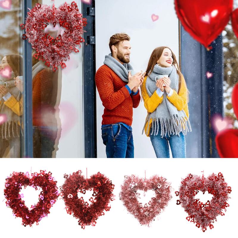 Corona de corazón de San Valentín, corona de puerta Artificial, corona de San Valentín en forma de corazón rojo, decoración romántica para el hogar