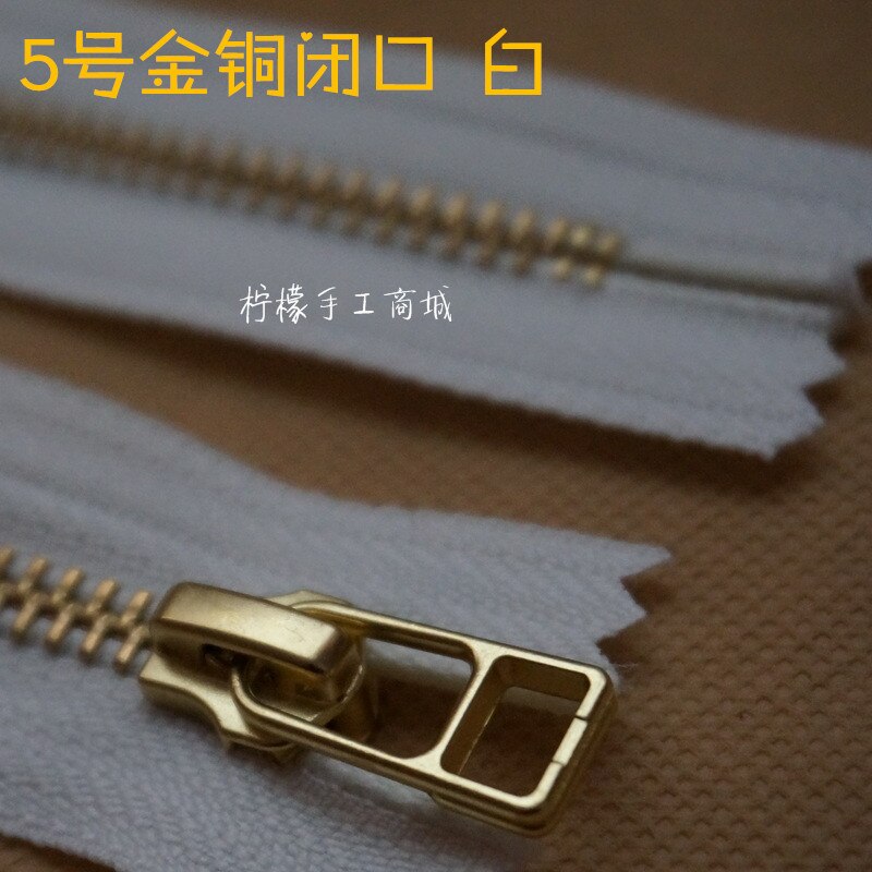 YKK zipper 5 metal gold copper closed 15-50cm white clothing pocket bag: 50cm